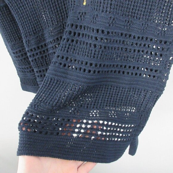 Club Monaco Open Knit Sweater Top Women S Crochet Black Cotton Blend Luxury 276 - Picture 8 of 11